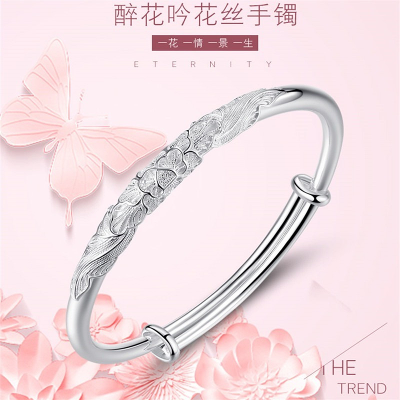 Flourishing pattern silver-plated solid bracelet s999 pure silver bracelet silver jewelry gift gift