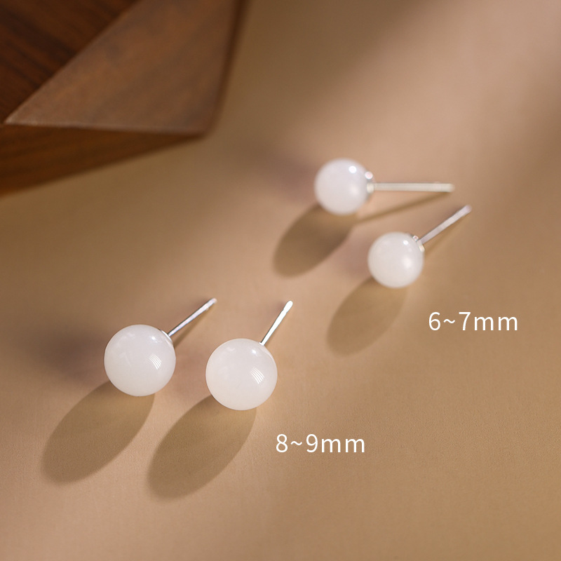 Natural Tian jade ear studs s999 pure silver earrings for women, delicate small ear studs, Chinese-style new Chinese-style ear accessories