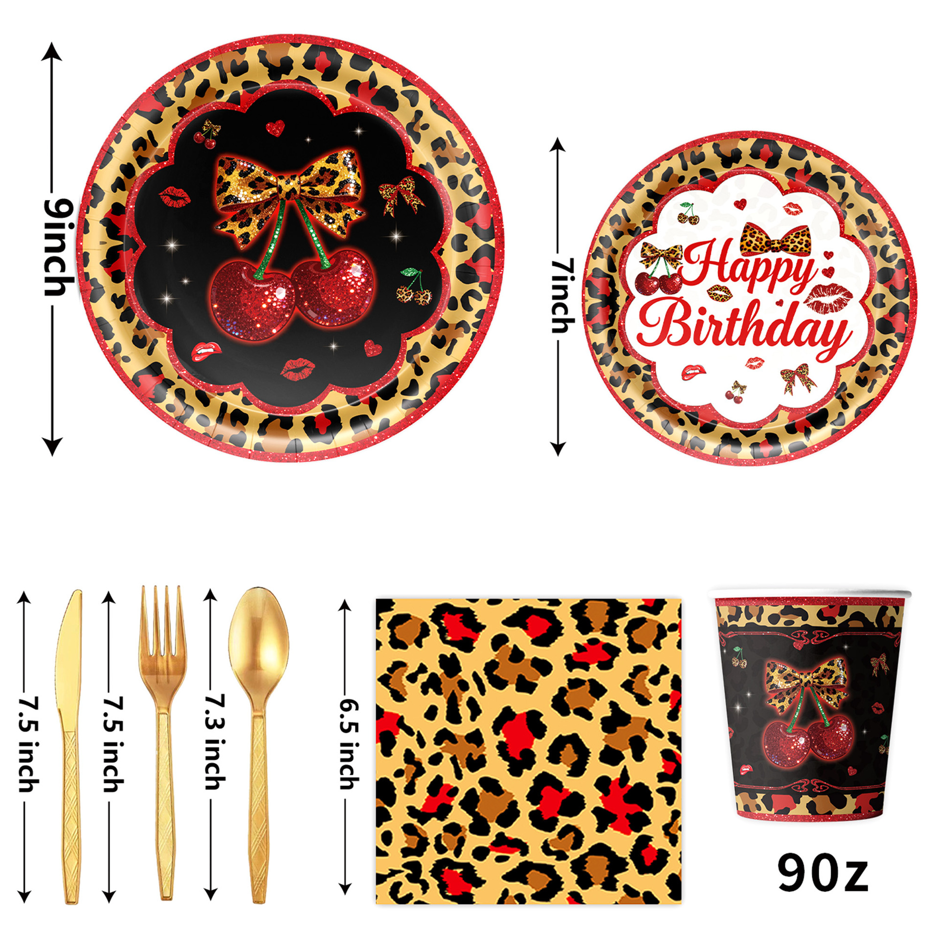 Bow Leopard Print Theme Party Tableware Disposable Paper Plate Paper Cup Tablecloth Bunting Flag Cake Decoration