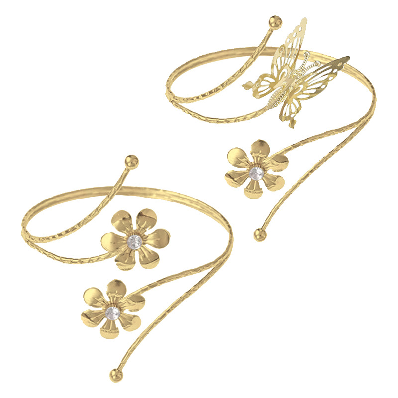 New butterfly bracelet exaggerated metal flower arm ring rhinestone open arm bracelet
