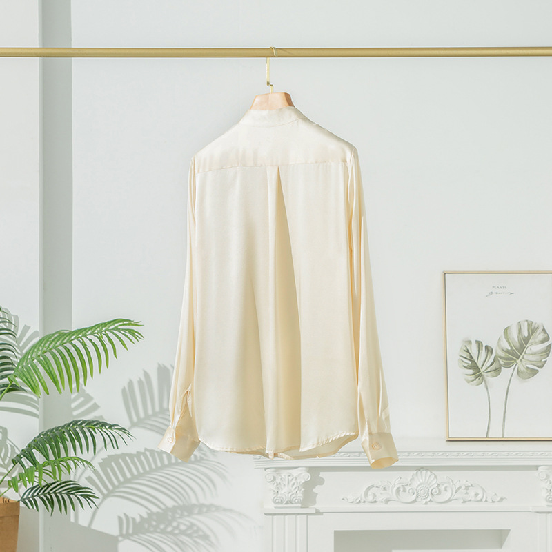 2026 Spring Autumn New Silk Blouse for Women Satin Long Sleeve Shirt Niche Mulberry Silk Top Stand Collar Cardigan