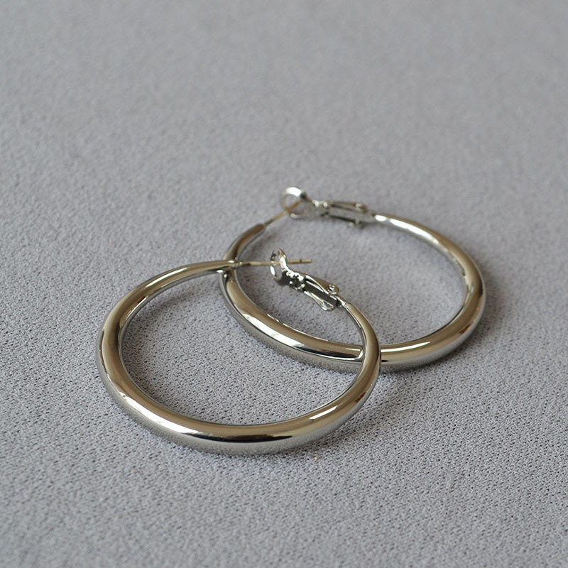 Round hoop earrings, plain circle, 925 silver pin, commuting earrings for women, oversized ear drops
