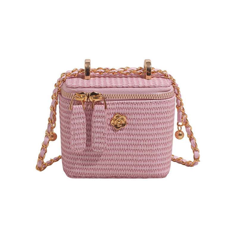 Straw Woven Small Square Bag 2025 New Chanel-Style Diamond Grid Chain Box Shoulder Crossbody Bag