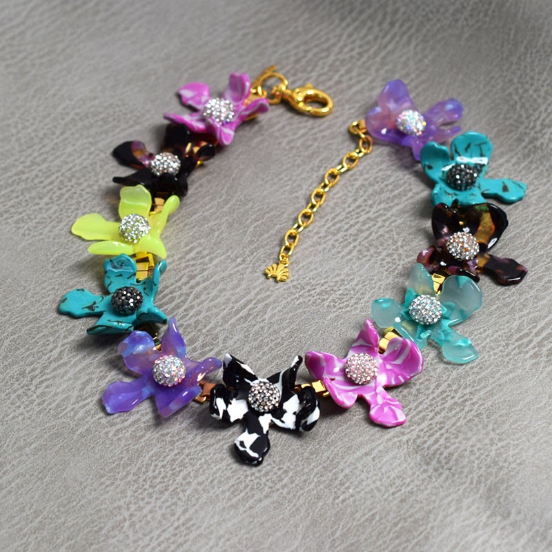 Accessories LE full diamond polymer clay gem ball resin lily flower sweet necklace lily element