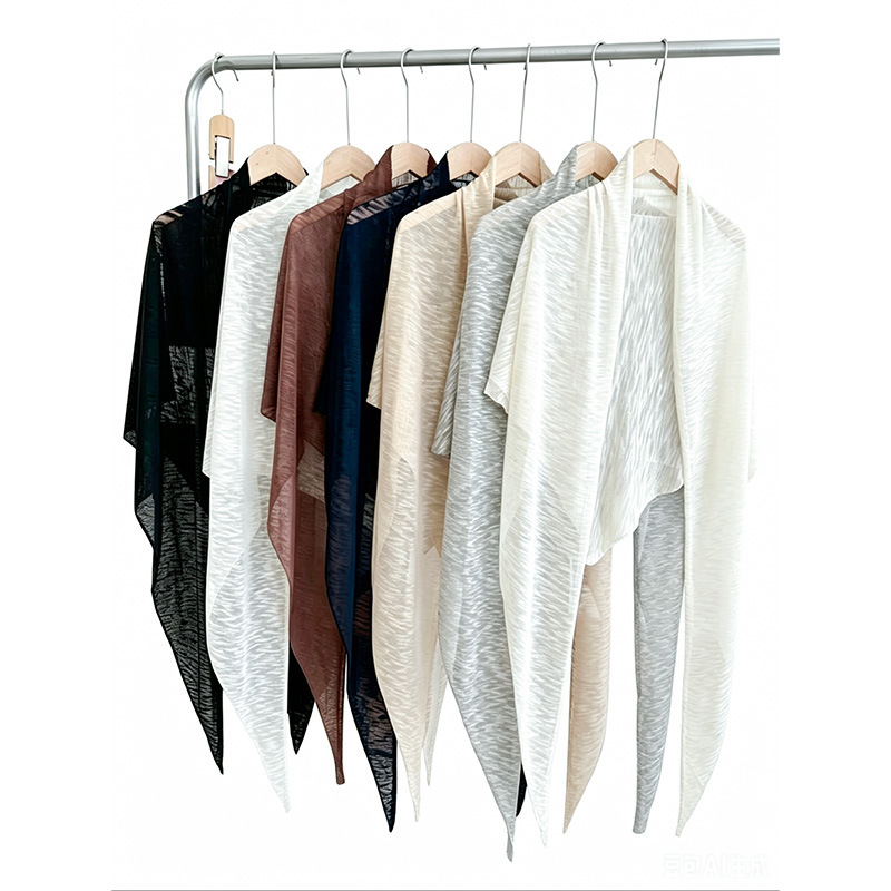 Spring and summer thin bamboo knot cotton triangle shawl Tencel linen blend air-conditioned cardigan outer scarf