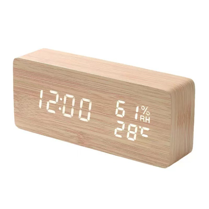 New wooden clock electronic clock LED date time humidity display electronic alarm clock clock
