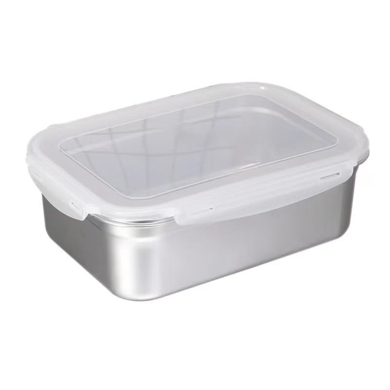 Stainless steel fresh-keeping box frozen commercial lunch box food refrigerator storage sealed box lunch bento box square cold storage