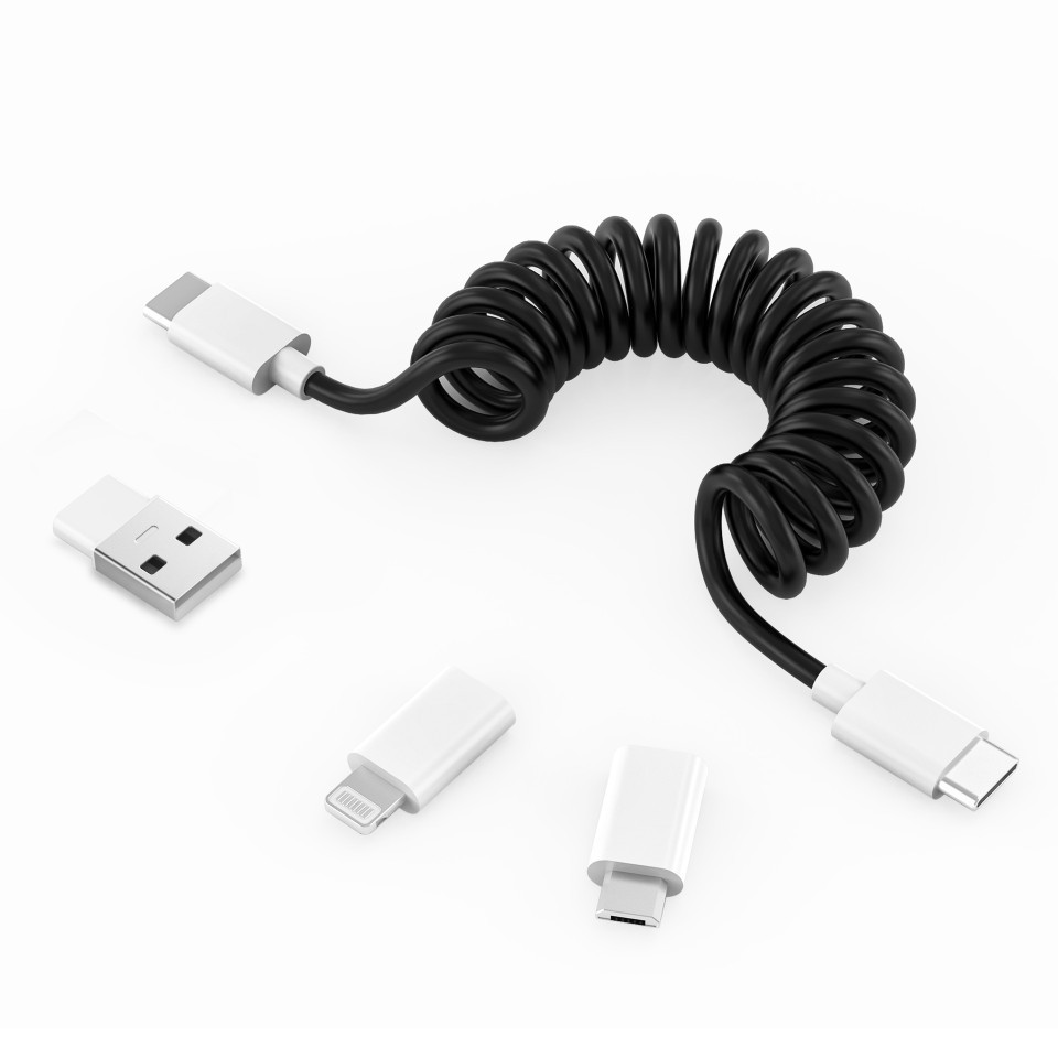 Fast charging spring retractable storage three-in-one PD data cable for Apple Android Huawei Huawei fast charging