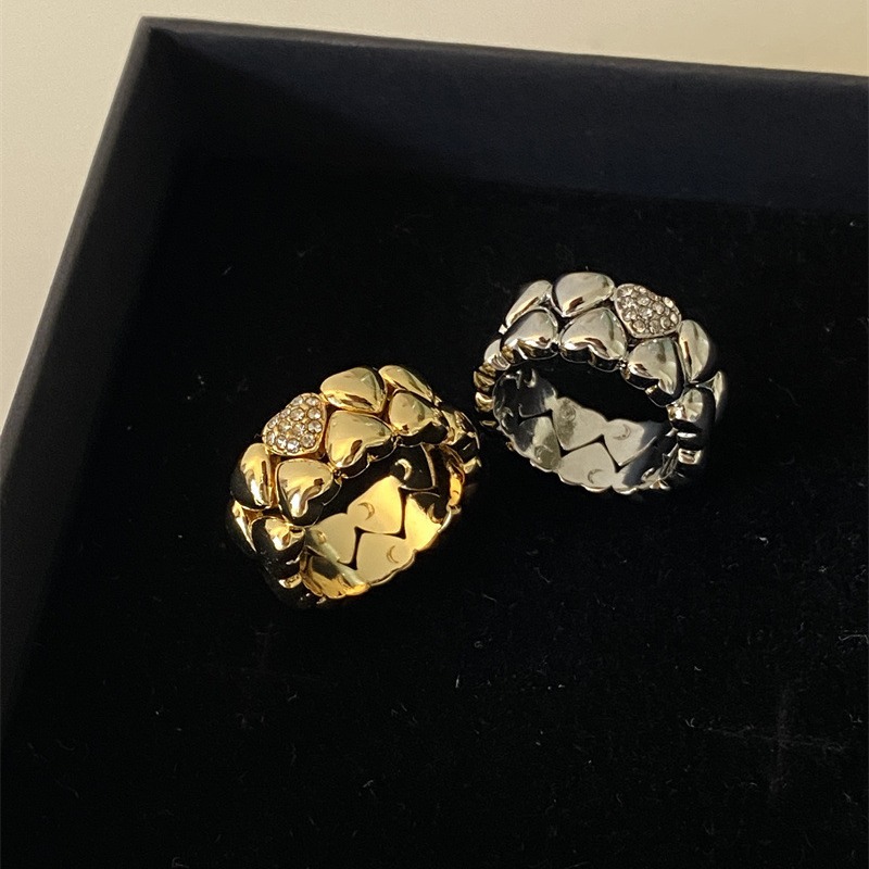 Vintage heart ring, plated 18k gold with zircon, double layer stacked rhinestone heart index finger ring
