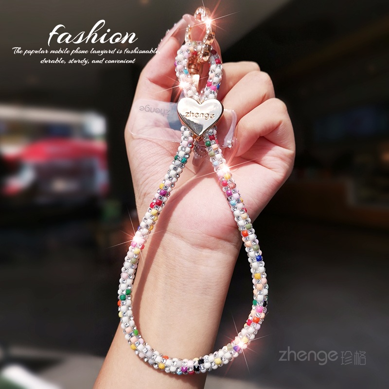 Phone strap wrist type sparkly diamond love flower buckle bracelet short exquisite outdoor travel shopping