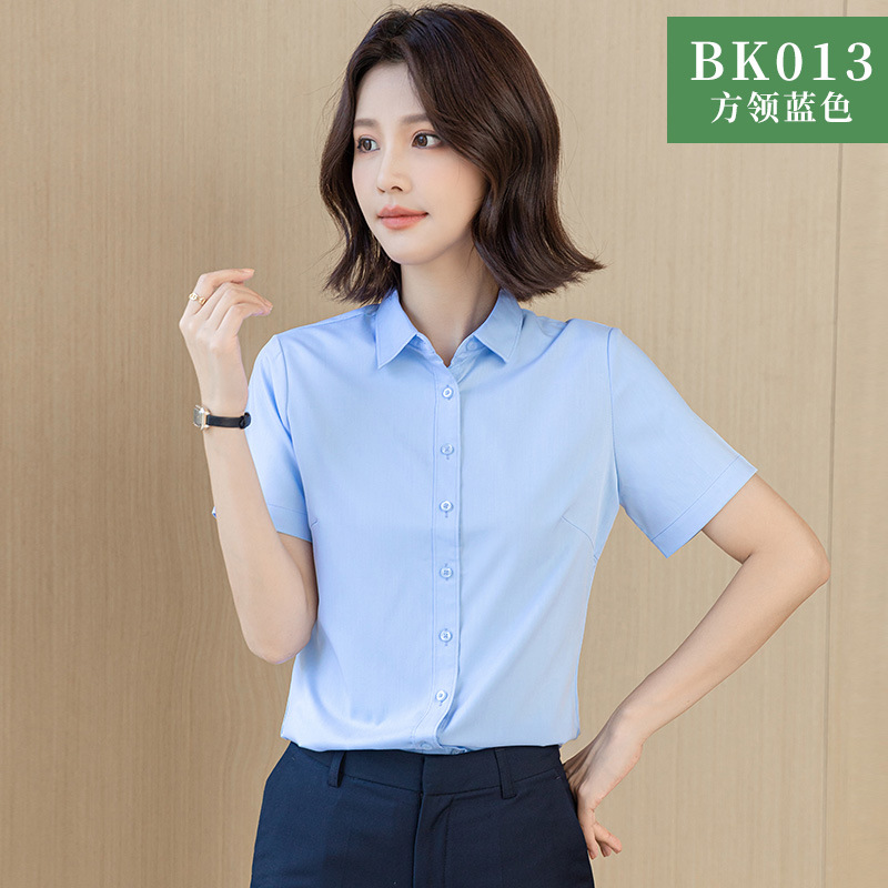 Summer Bamboo Fiber Women Short Sleeve White Shirt Professional Thin Ice Silk Blue Shirt Cardigan Work Uniform Wholesale