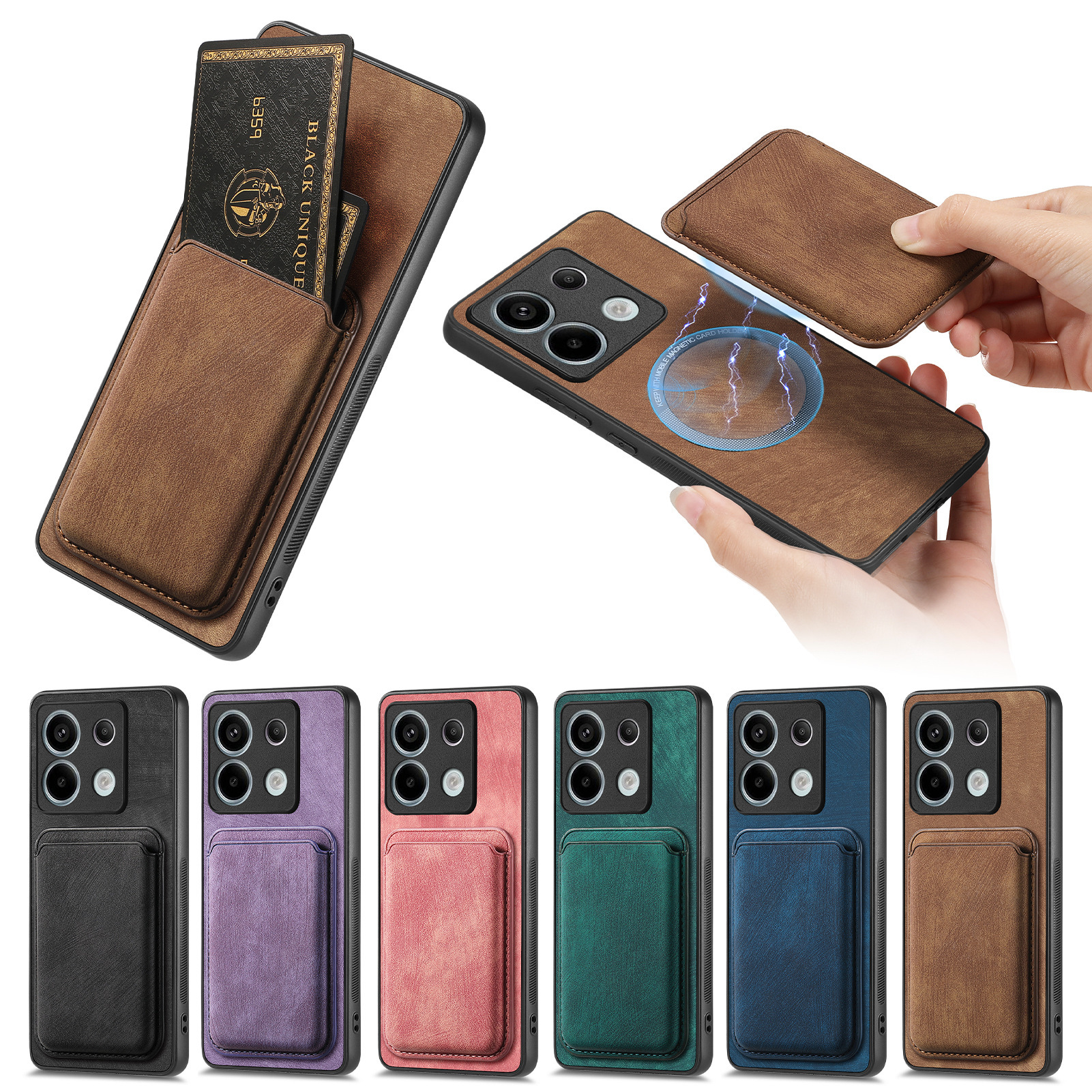 Applicable for Redmi Note 15 Pro phone case magnetic card holder Xiaomi 17 leather poco F8 pro protective case