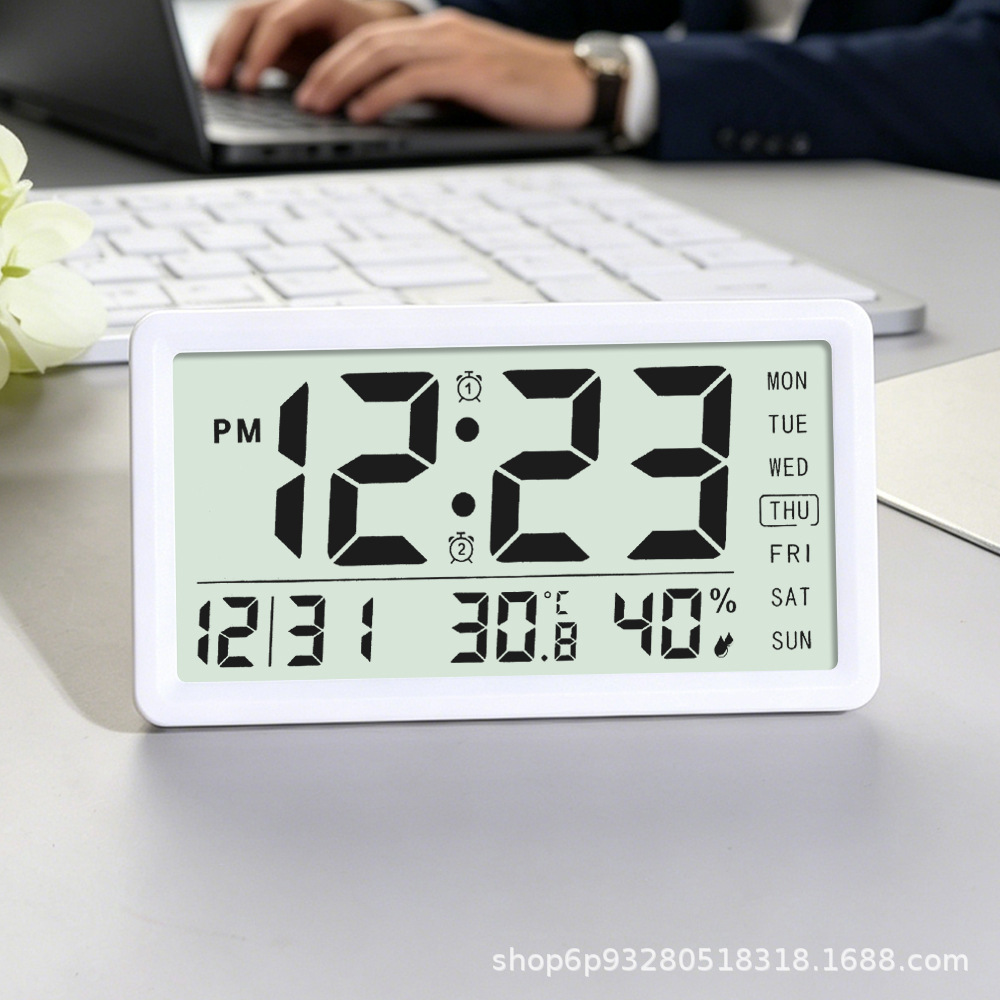 Smart minimalist LCD perpetual calendar electronic clock, digital clock, temperature and humidity clock, multifunctional snooze alarm clock, office clock