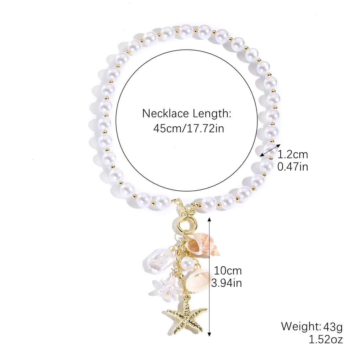 Summer vacation ocean style shell starfish necklace conch pearl accessory pendant