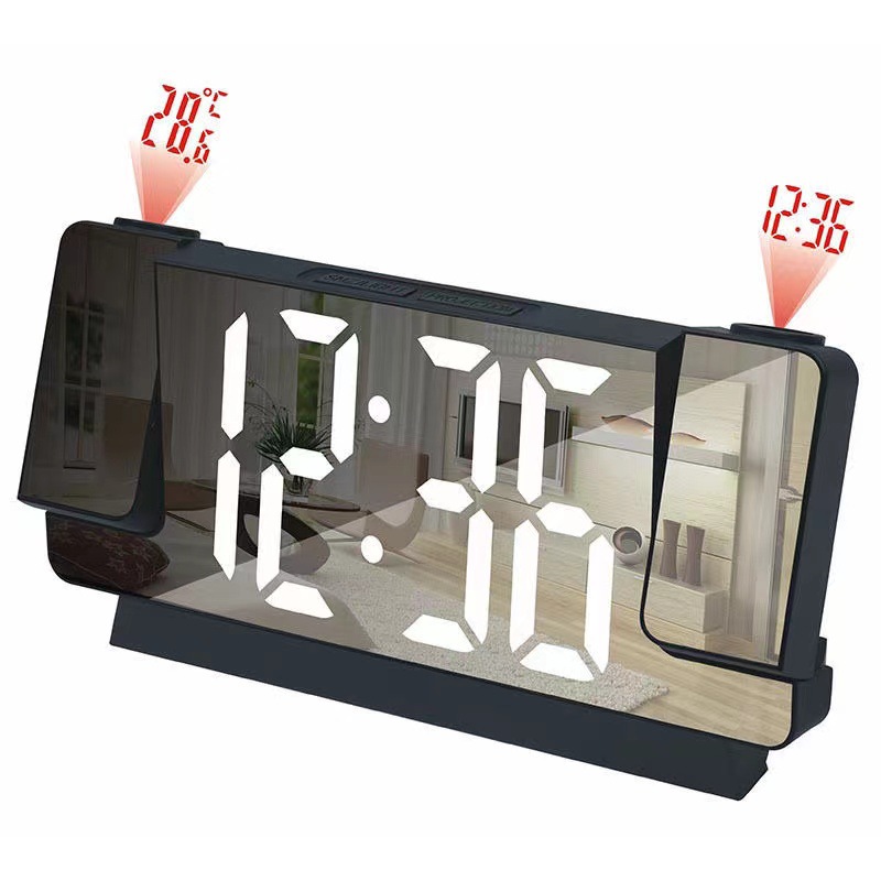 New Mirror Projection Alarm Clock Large Screen Display Silent Snooze Electronic Clock Multifunctional Smart Digital Glow Desk Clock