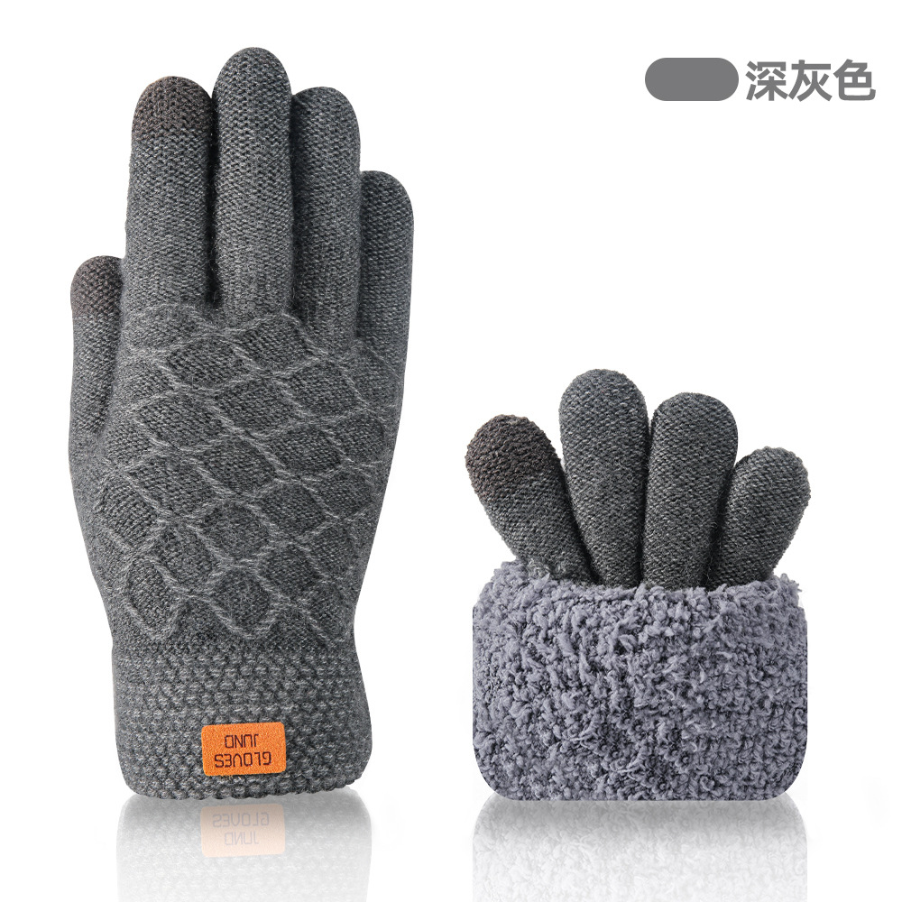 Touchscreen Gloves Winter Warm Cold-Proof Double-Layer Fleece-Lined Thick Men Black Wool Cycling Knit Touchscreen