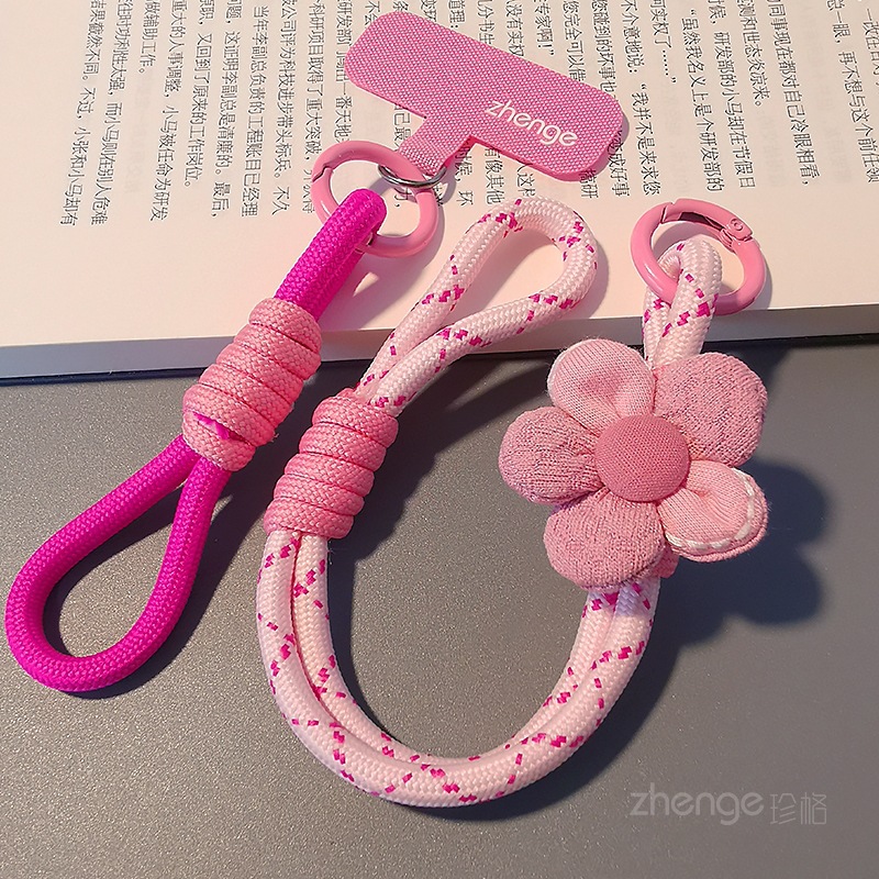 Flower phone strap women's wrist short thumb ring braided rope outdoor anti-loss travel climbing rope anti-theft hand strap