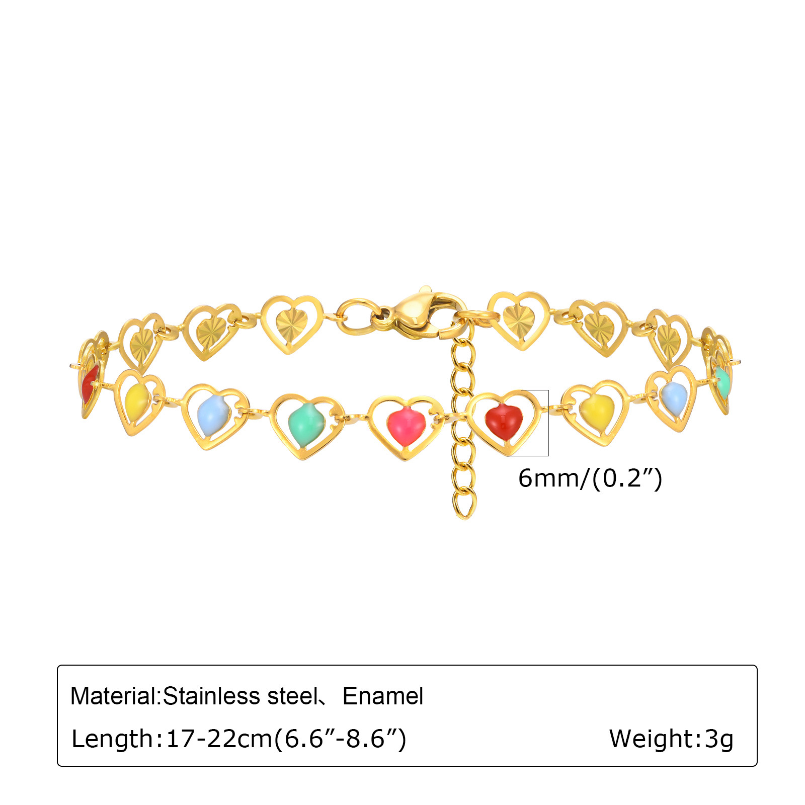 Women's Stainless Steel Drop White Oil Heart Shape Flower Cherry Colorful Bracelet Gold Accessories