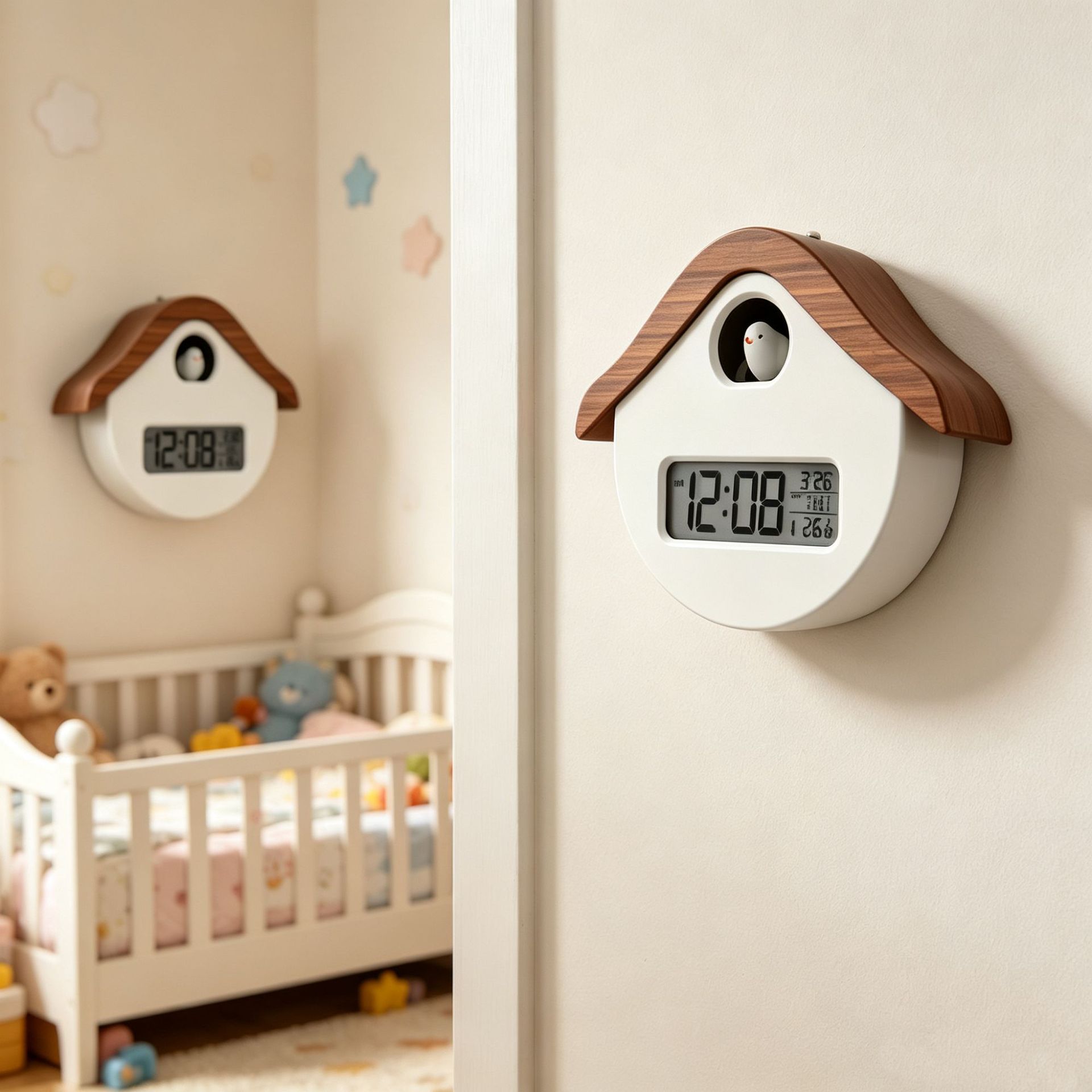 Cuckoo Sound Hourly Chime Electronic Clock Temperature Humidity Date Display Wall Mountable or Standing