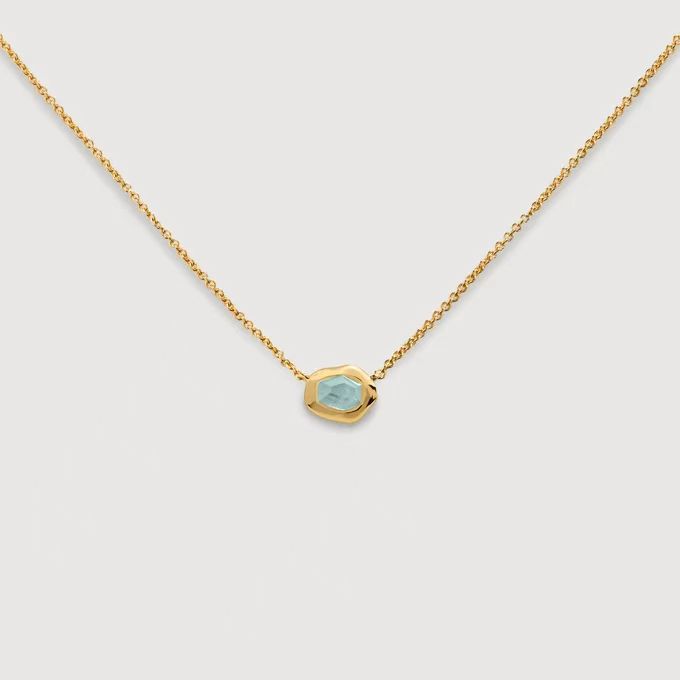 Monica Flowing Light Gemstone Necklace S925 Silver Gold-Plated Natural Agate Aquamarine Niche Necklace