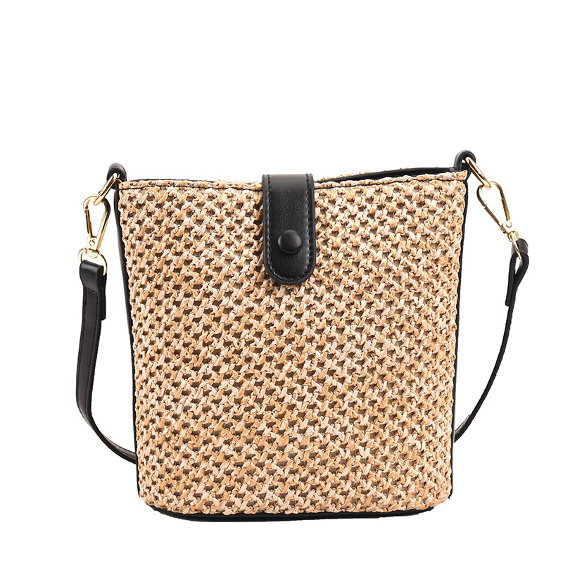 New Summer Woven Vacation Fresh Straw Bag Simple Bucket Straw Bag Beach Vacation Production