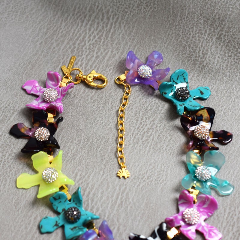 Accessories LE full diamond polymer clay gem ball resin lily flower sweet necklace lily element