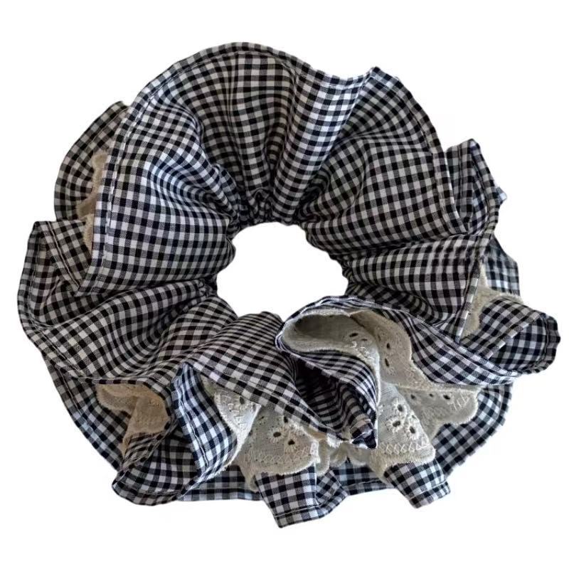 Plaid lace large hair scrunchie for women 2026 new hair tie extra large bun hair accessory head flower