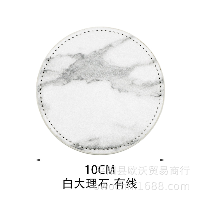 Thickened coaster 10CM high temperature resistant white round PU simple heat insulation pad leather coaster logo new