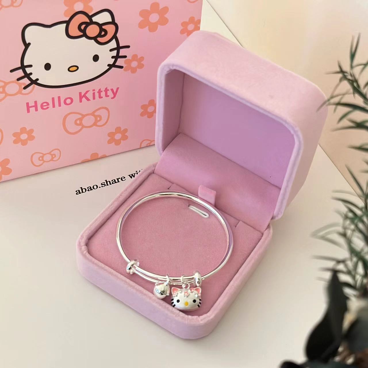 Birthday gift silver plated bracelet for women, sweet and cute Kitty pendant necklace baby children silver jewelry set for gift