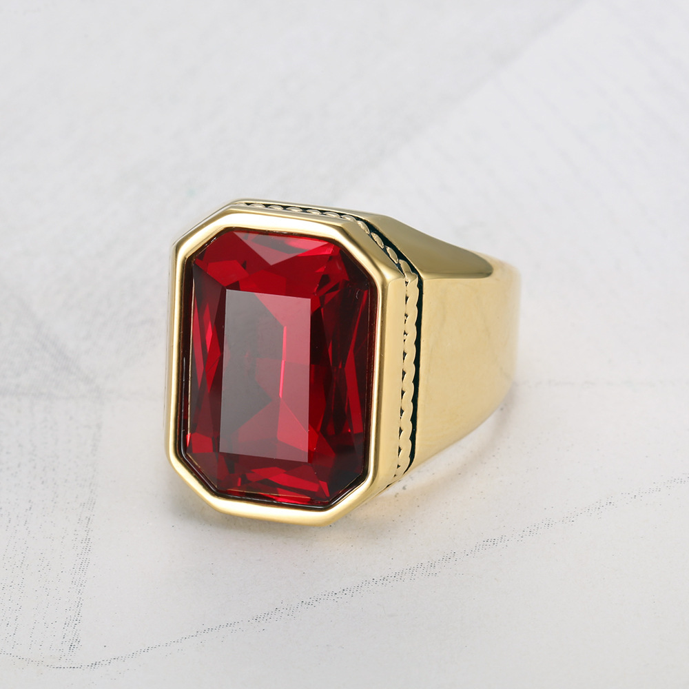 Simple Gemstone Smooth Ring Men's Finger Ring Stainless Steel Accessory Ring