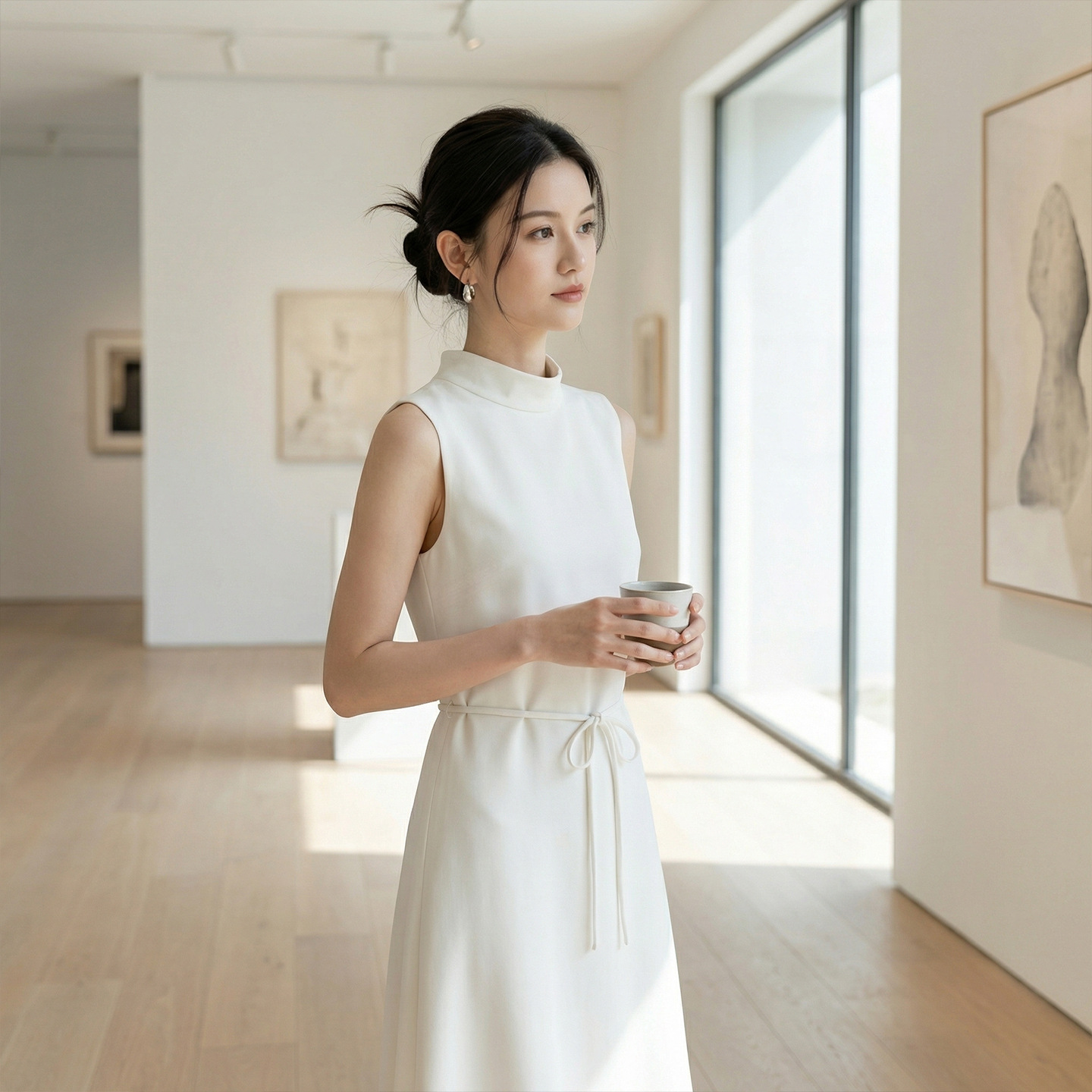 Summer New Silk Sleeveless Dress for Women White Stand Collar Mulberry Silk Inner Wear A-Line Dress Long Skirt