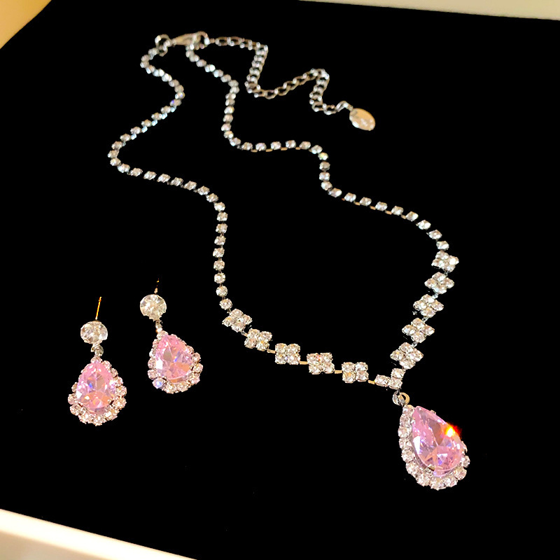 2-Piece Set Teardrop Zirconia Crystal Earrings and Necklace for Women