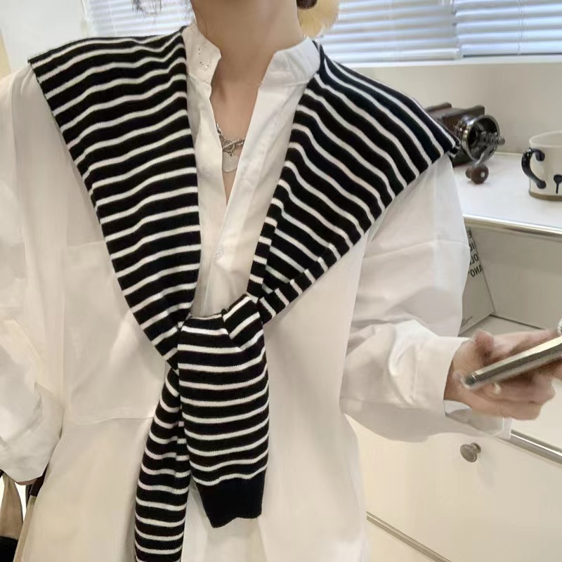 Thin simple striped shawl autumn and winter knitted scarf small cape outer fake collar