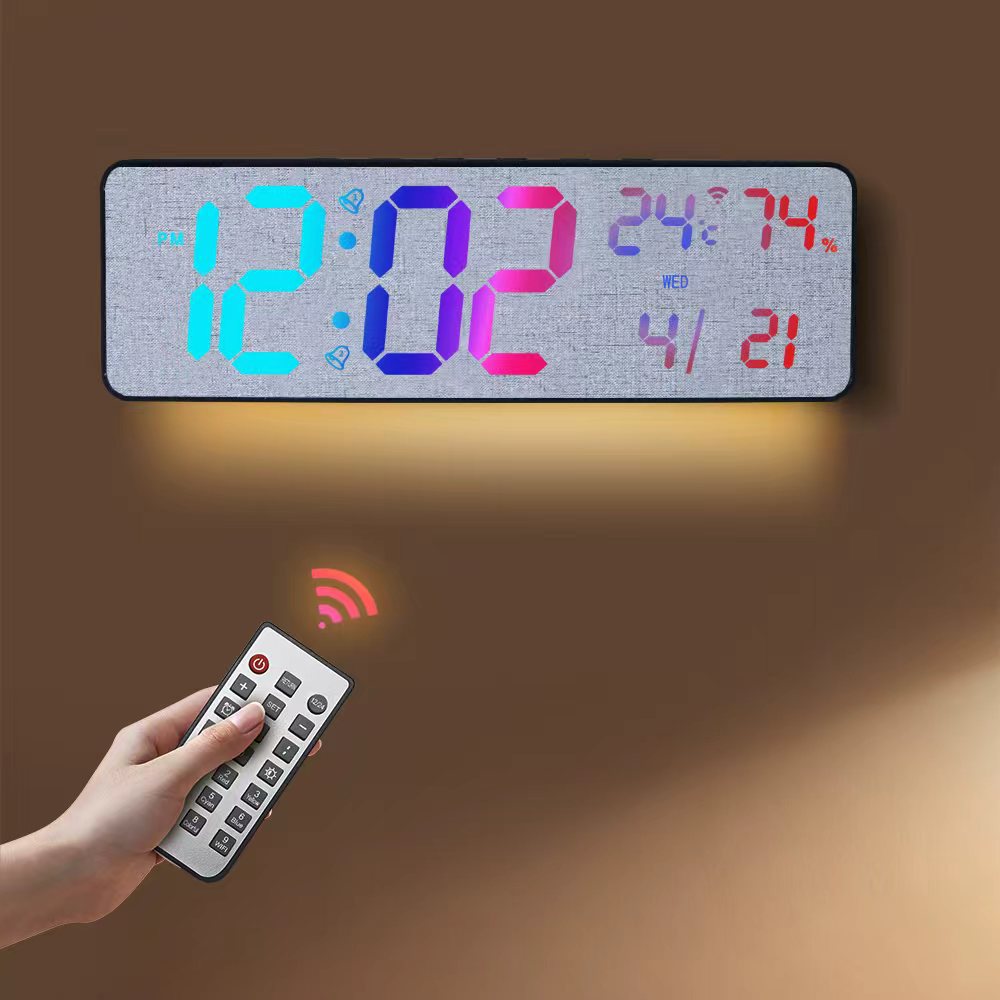 Bluetooth automatic time-setting ambiance alarm clock, RGB perpetual calendar, living room wall clock, smart temperature and humidity, colorful remote control clock
