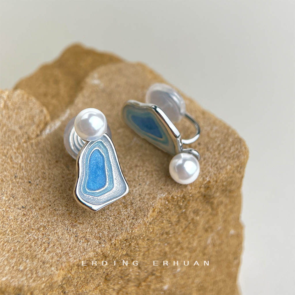[Salt Lake Series] Designer silver needle enamel gradient drip glaze asymmetrical original earrings for women