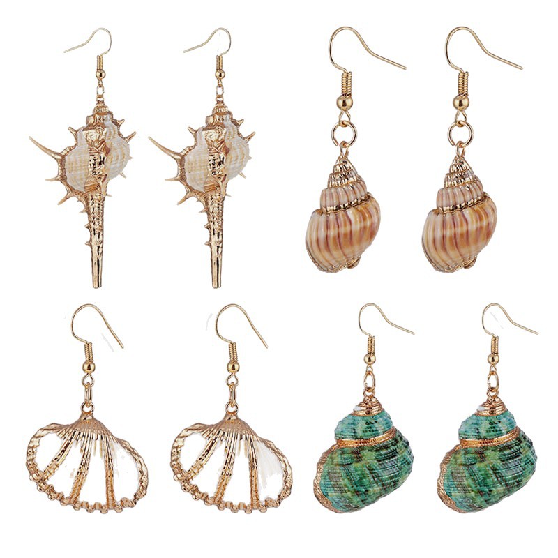 Natural Beach Shell Conch Gold-Plated Edge Earrings Bohemian Style Beach Conch Earrings