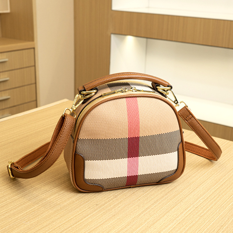 New niche small round bag grid single shoulder crossbody bag small bag