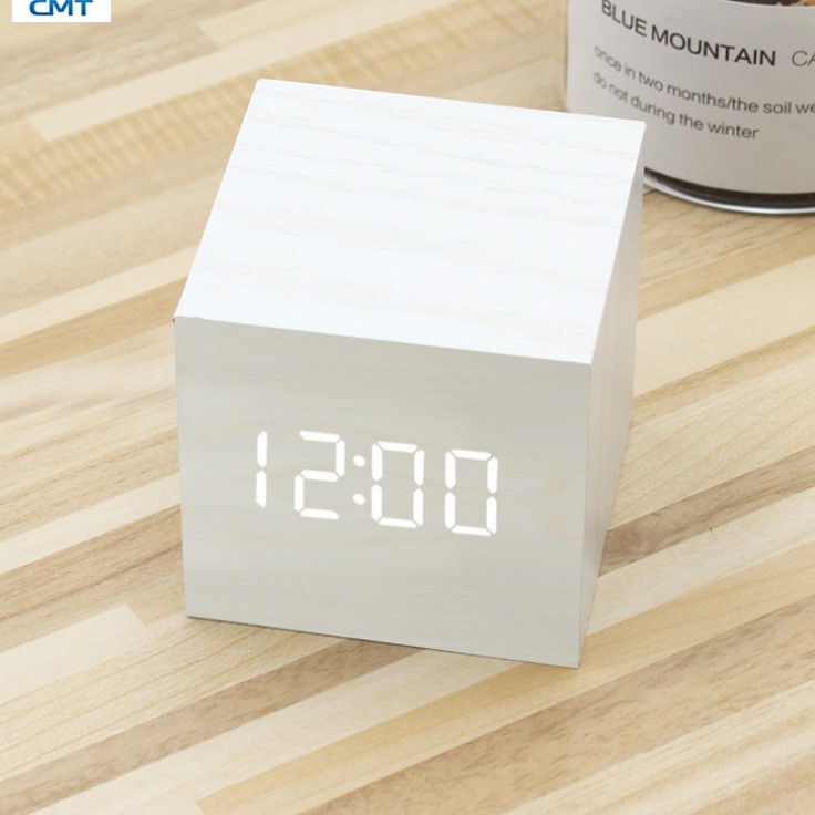 LED wooden clock, night light, voice-activated electronic alarm clock, desktop decoration, gift, student alarm clock