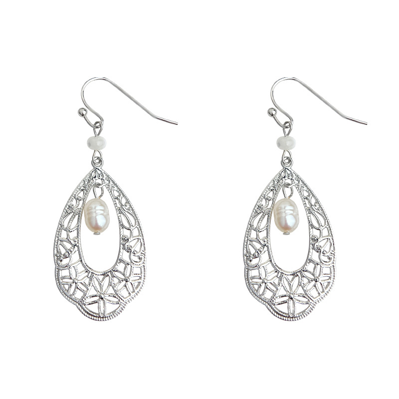 Freshwater pearl ethnic style handmade water drop hollow new earrings jewelry