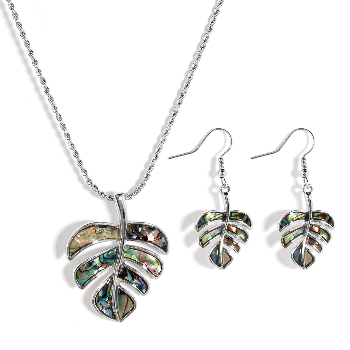Monstera Leaf Jewelry Set Natural Abalone Shell Applique Earrings Necklace Two-Piece Set Island Style Accessories