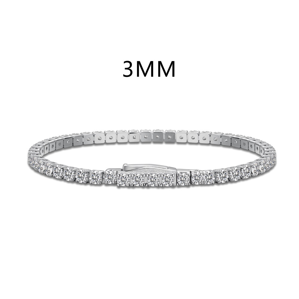 New S925 sterling silver tennis bracelet for women, hand-set zircon luxury square diamond chain hand accessories