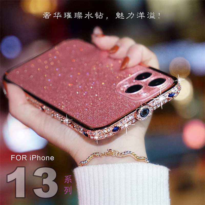 Demon Eye suitable for Apple 14 phone case luxury glitter iPhone12 rhinestone metal border 13/Xsmax