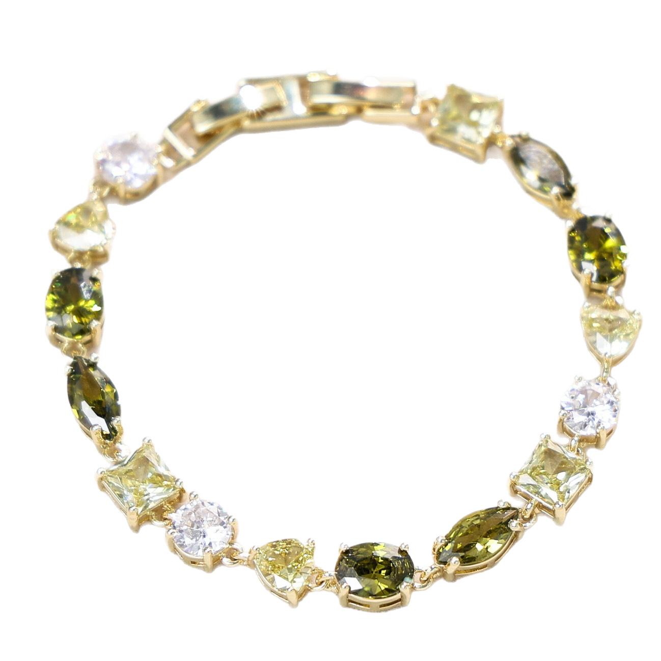 Original Forest Style Olive Green Zirconia Gradient Bracelet Clear Irregular Geometric Women's Accessory