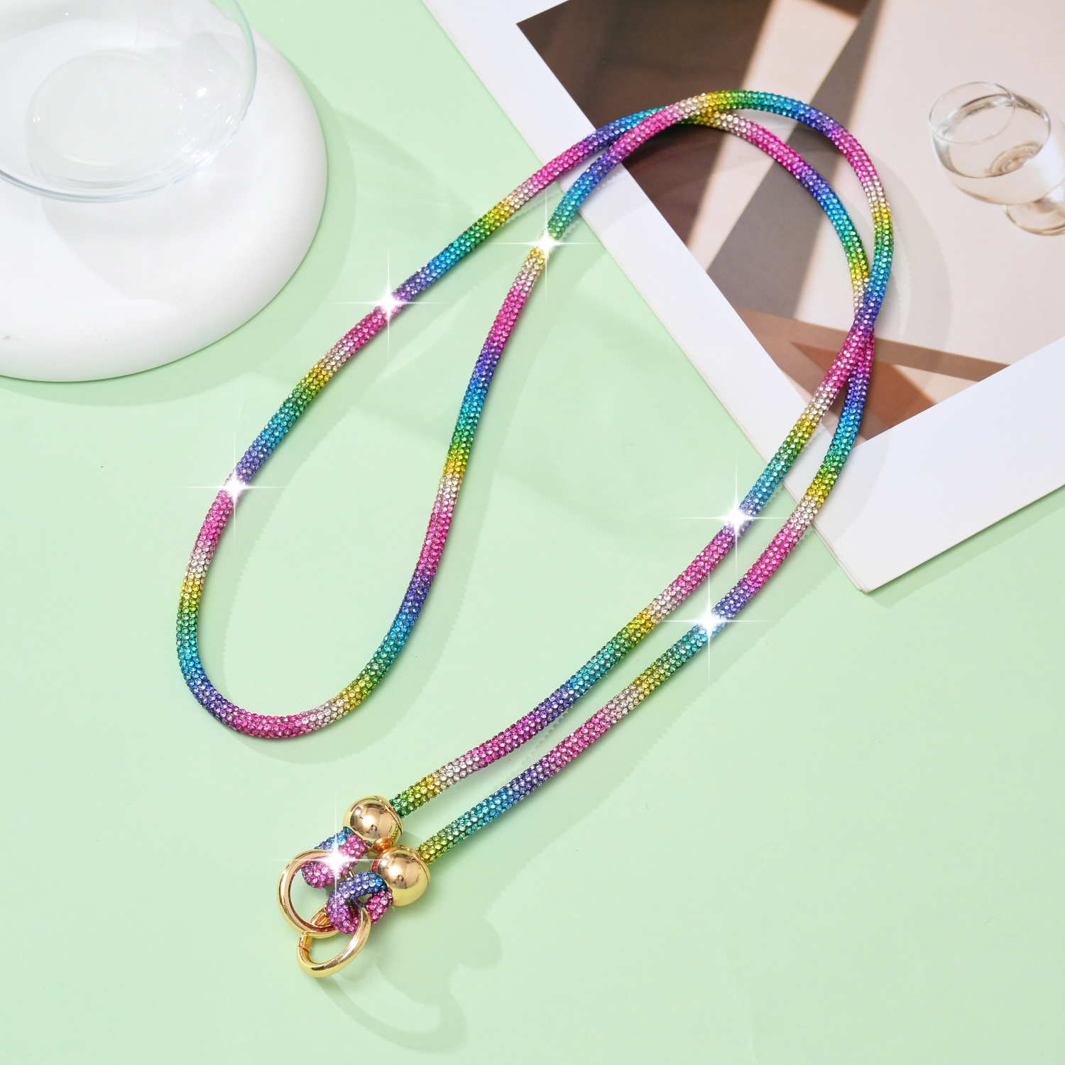 Luxury rhinestone phone lanyard long crossbody phone chain can shoulder back pendant bag decoration strap phone rope