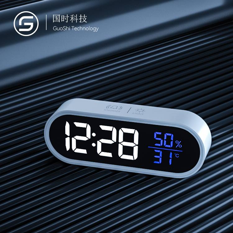 Mirror digital display small alarm clock temperature and humidity meter LED mirror table clock smart music clock
