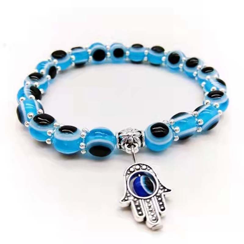 Resin Round Bead Evil Eye Beaded Bracelet Hand of Fatima Pendant Bracelet