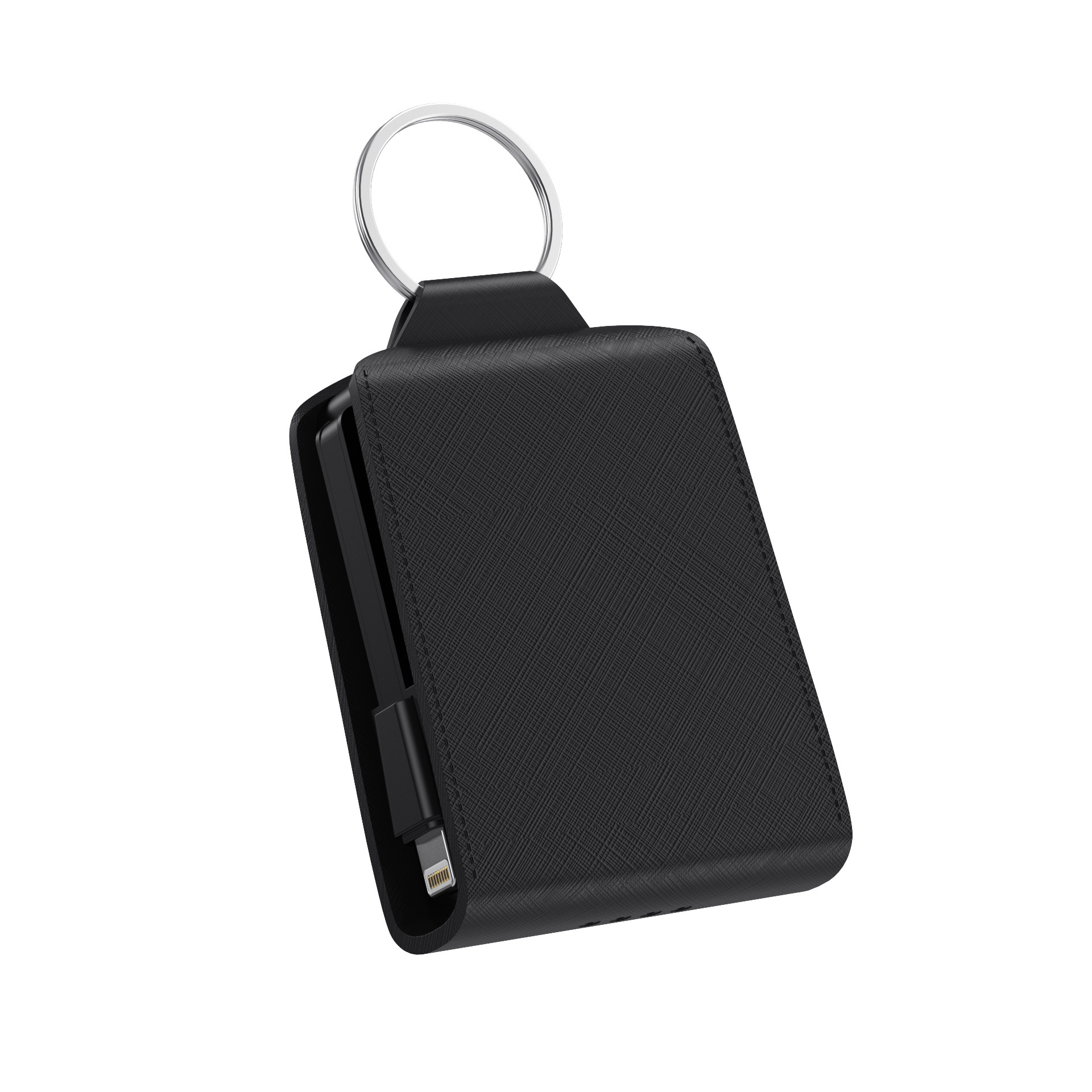 New Mini Keychain Power Bank Dual Cable 2000MAH Leather Patch Portable Mobile Power