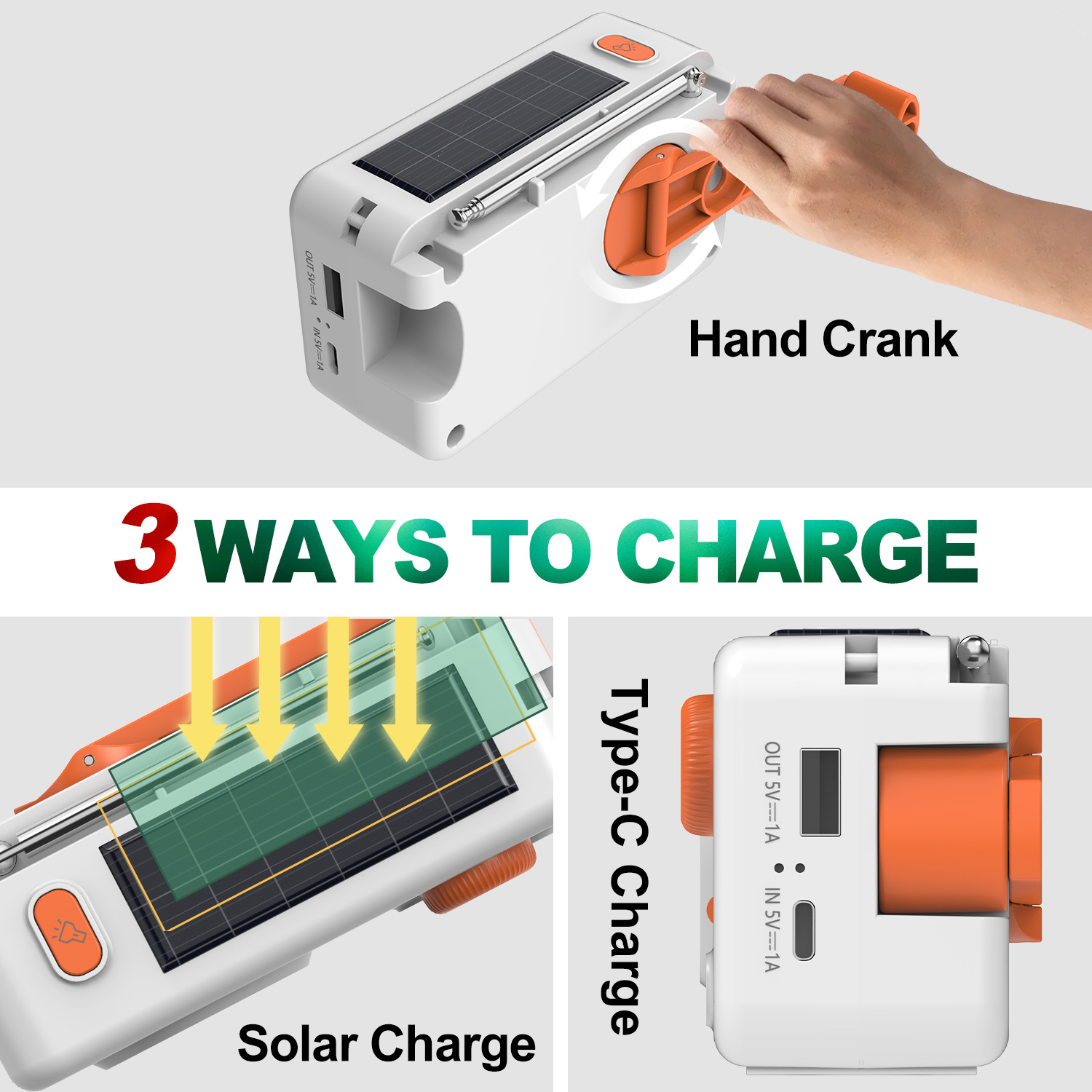 New Solar Emergency Integrated High-Endurance Power Bank, Hand-Crank Generator, Portable Disaster Preparedness Emergency Radio