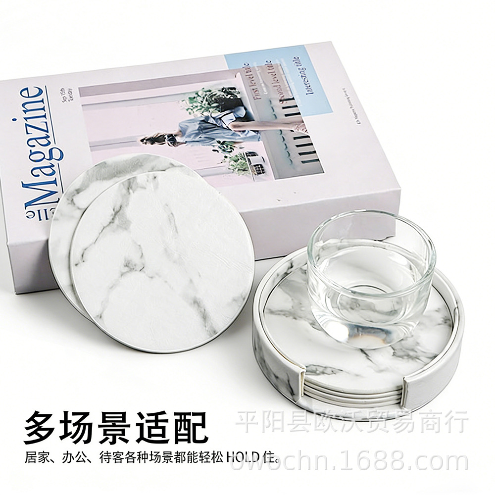 10CM wired leather round PU tea set heat insulation pad leather coaster logo