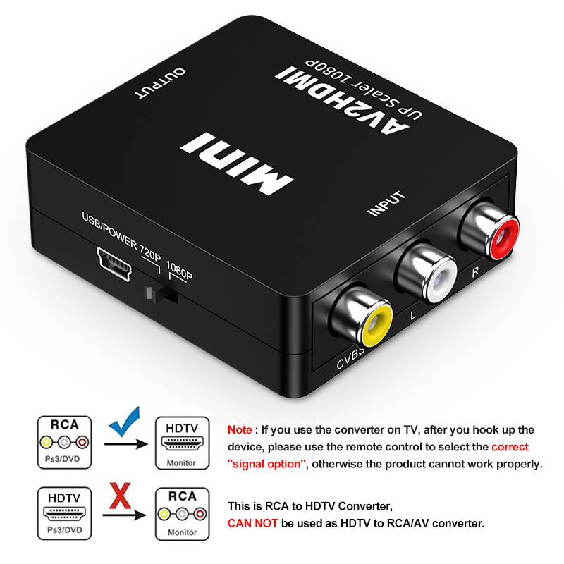 AV to HDMI Video Converter 1080P Three RCA Surveillance Game Set-Top Box to TV Adapter